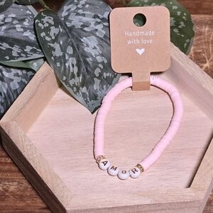 Pink Beaded Bracelet with 'Amour' Charm